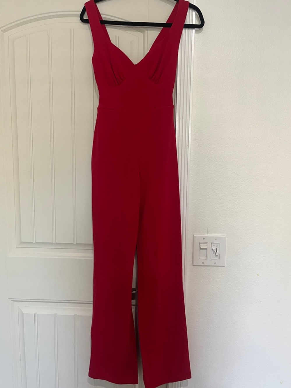 Francesca's Crystal Sky Red V-Neck Bow Back Red Wide-Leg Jumpsuit NWT XS